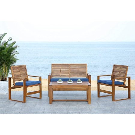 SAFAVIEH Carson Outdoor Set - Teak Brown & Navy, 4PK PAT7005D